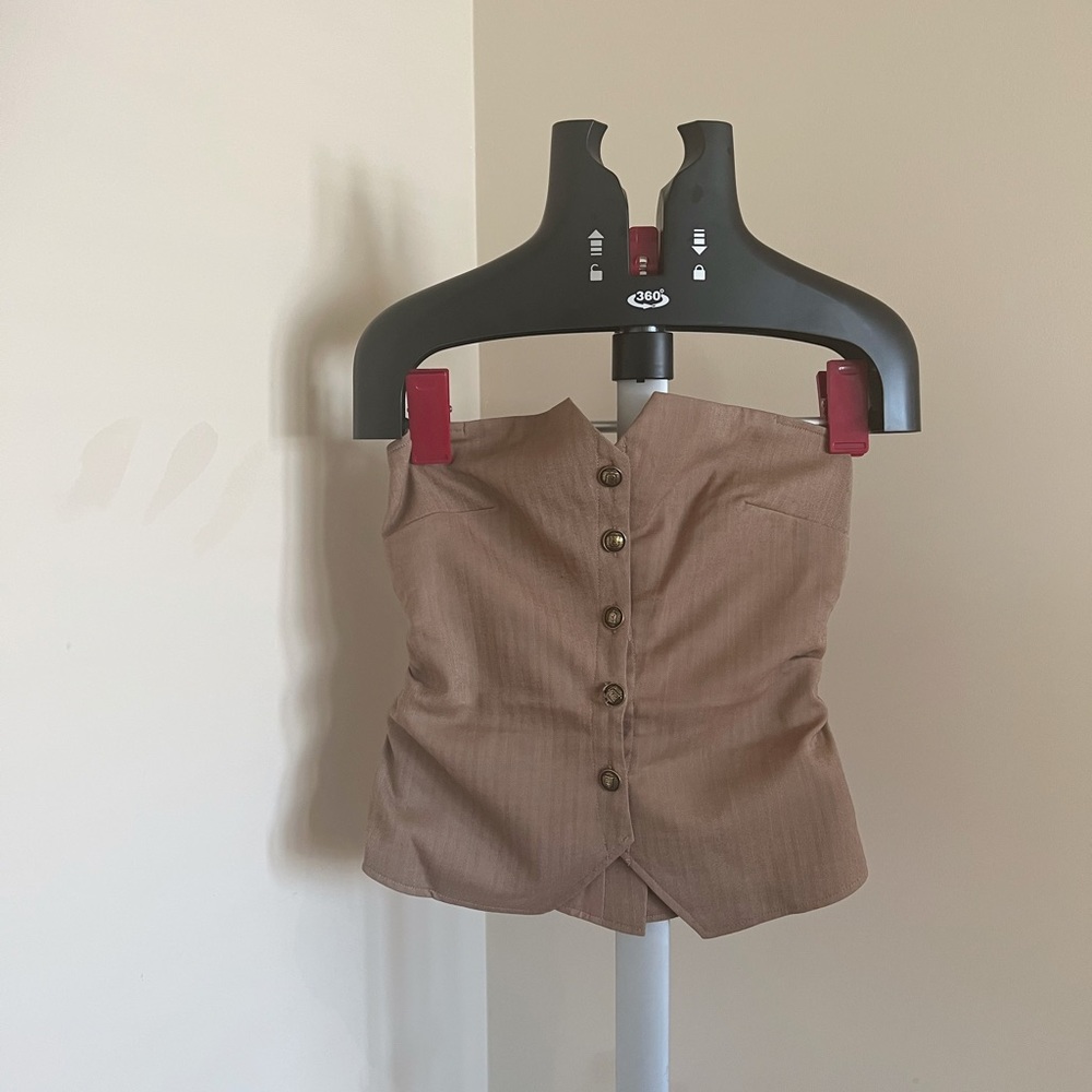 Strapless Tailored Jumpsuit in Camel - Picture 4 of 5